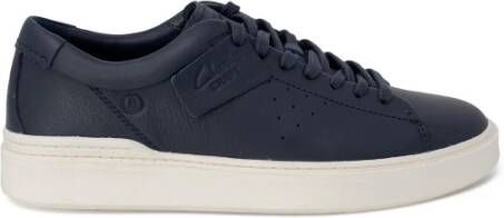 Clarks Blauwe Leren Sportieve Sneakers Rubberen Zool Blue Heren