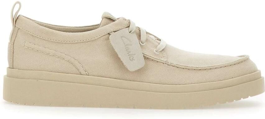Clarks Crème Canvas Veterschoenen Polden Moc