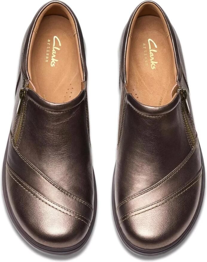 Clarks Bronzen Dames Loafer met Rits Brown Dames
