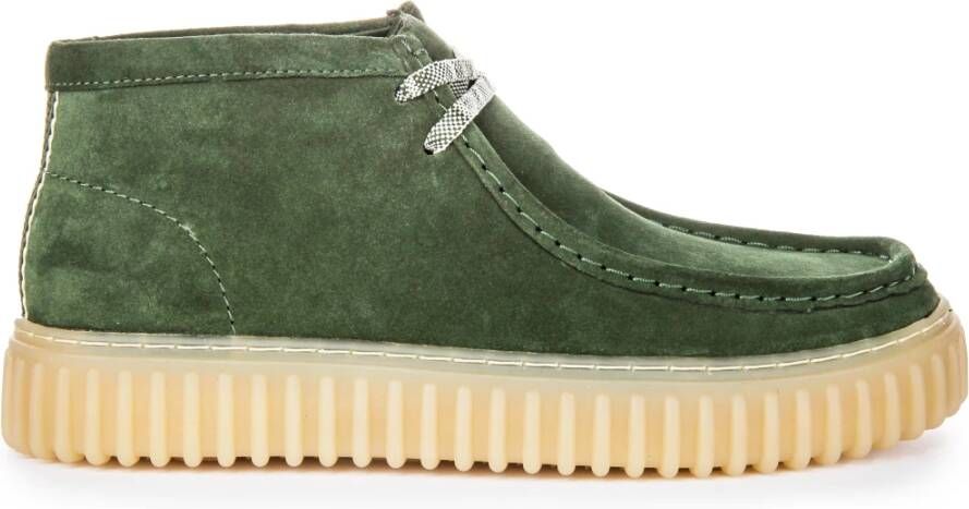 Clarks Groene Suede Rubberen Zool Veterschoenen Voor