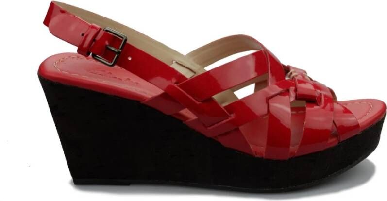 Clarks Patent Leren Sleehak Sandalen Red Dames