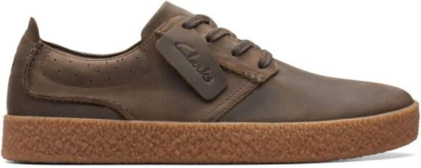 Clarks Bruine Leren Veterschoenen Met Rubberen Zool