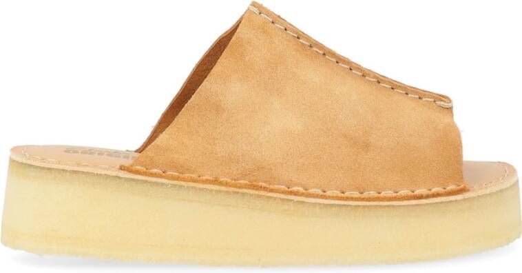 Clarks Tan Suede Wedge Slide Sandaal Brown Dames