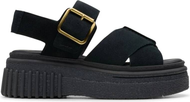 Clarks Zwarte platte sandalen voor vrouwen
