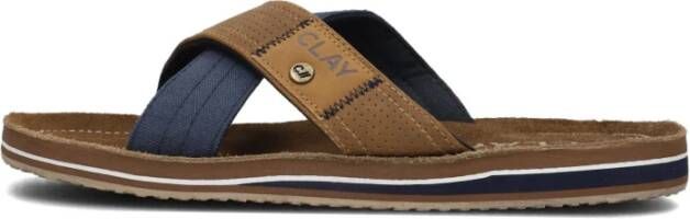 Clay Bruine Leren Look Slippers met Brede Banden