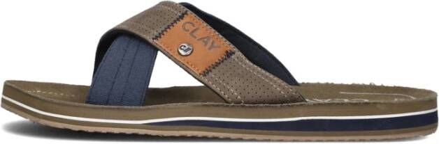 Clay Groene Leren Heren Slippers