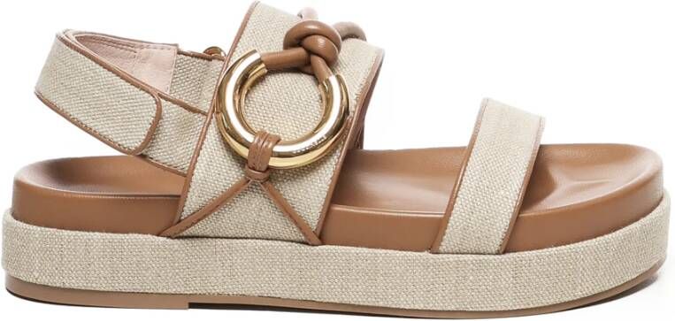 Coccinelle Sandalen van canvas en leer met metalen detail