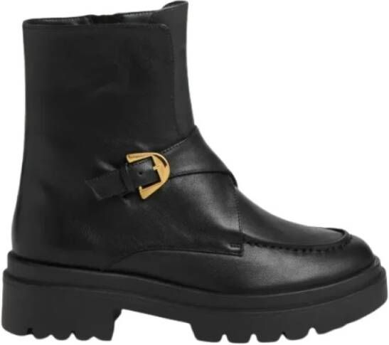 Coccinelle Zwarte leren enkellaarzen met gestikte details