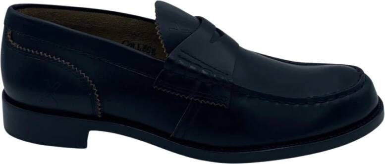 College Zwarte Leren Loafer Schoen Blue Heren