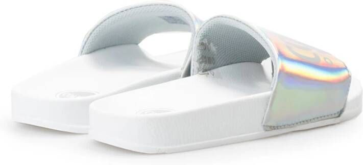 Colmar Instap Sandalen met Logo Print en Metallic Glans White Dames