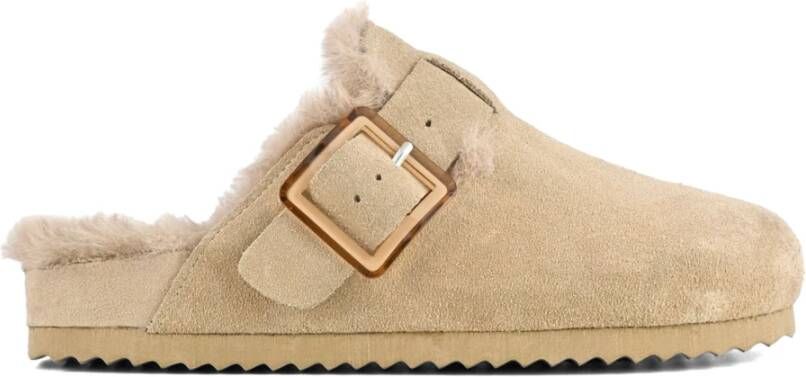 Colors of California Beige Suède Muiltjes met Nepbont Beige Dames