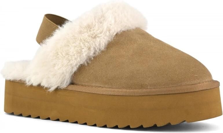 Colors of California Suède Platform Slipper met Enkelband Beige Dames