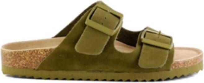 Colors of California Groene sandalen van eco-leer met dubbele gesp