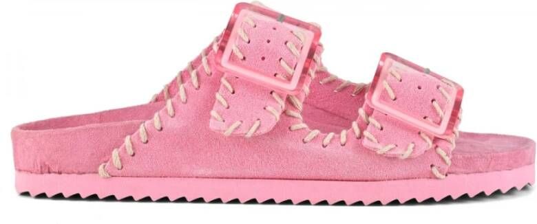 Colors of California Roze Suède Sandalen met Dubbele Gesp