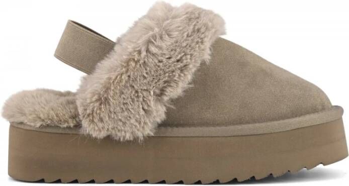 Colors of California Suède Platform Slipper met Enkelband Brown Dames