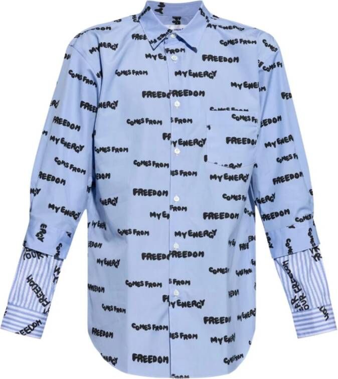Comme des Garçons Blauw Shirt met Sloganprint