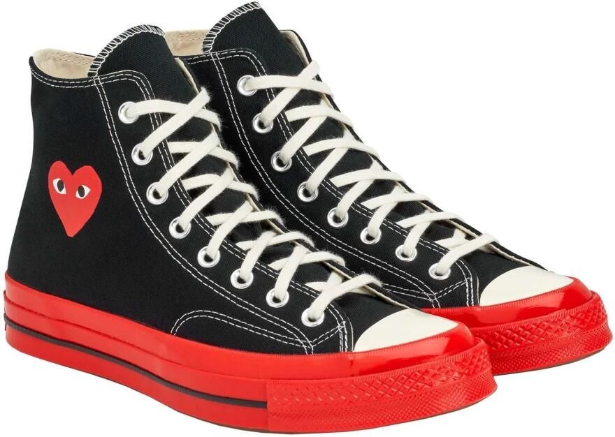 Comme des Garçons Play Rode Zool Hoge Zwarte Canvas Sneakers