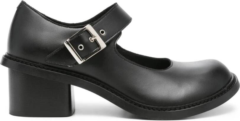 Comme des Garçons Zwarte Leren Gespband Blokhak Schoenen