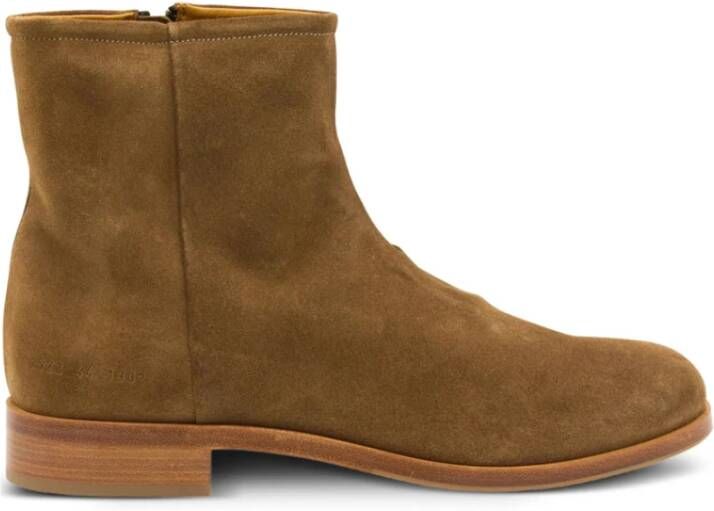 Common Projects Bruine Suède Schoenen Met Rits Ronde Neus