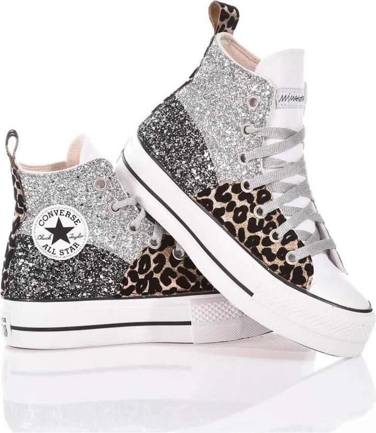 Converse Aangepaste Witte Platform Sneakers Glitter