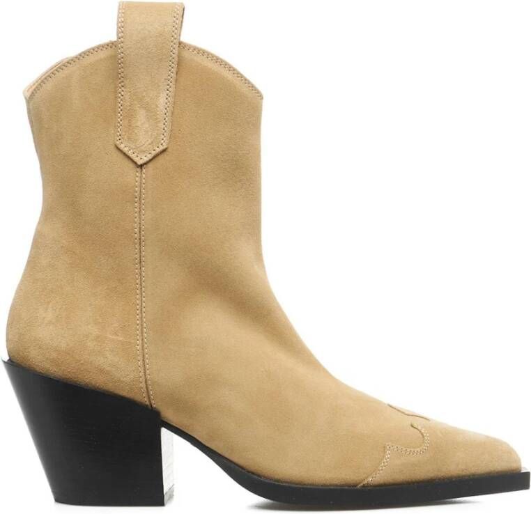 Copenhagen Shoes Texaanse Suède Laarzen met Puntige Neus Beige Dames