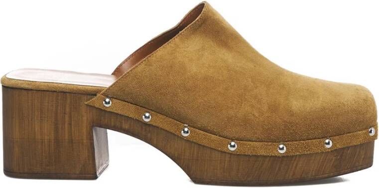 Copenhagen Shoes Veloursleren Klompen met Elegante Studs Brown Dames