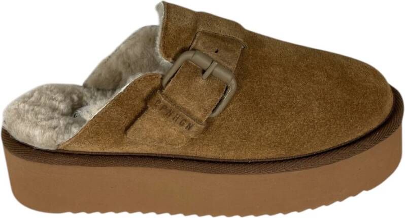 Copenhagen Shoes Suède Lamsvacht Muiltjes Bruin