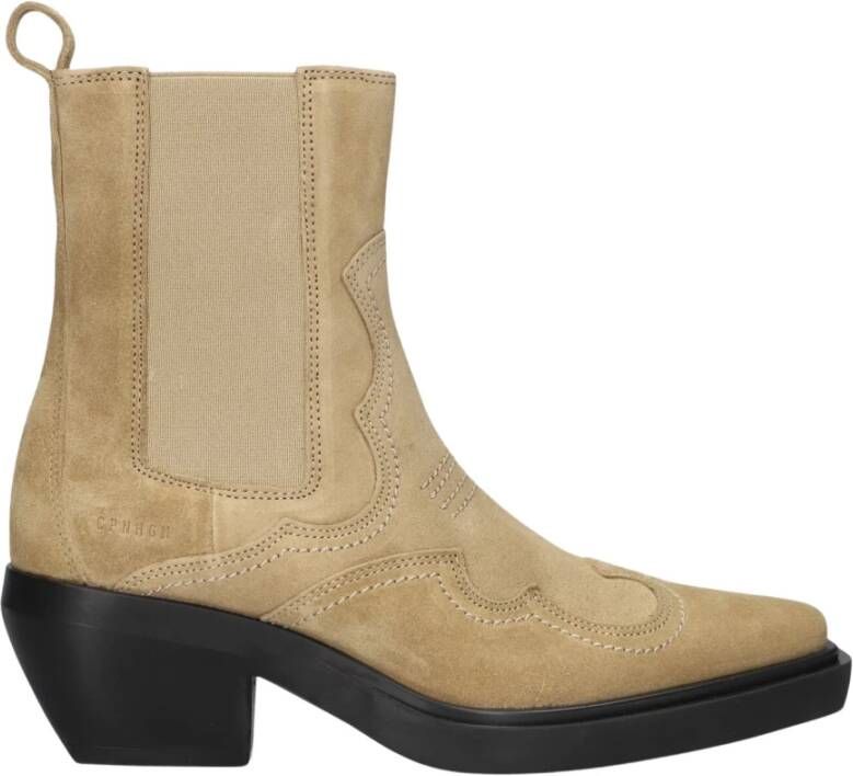 Copenhagen Studios Beige Suède Enkellaarzen met Blokhak Beige Dames