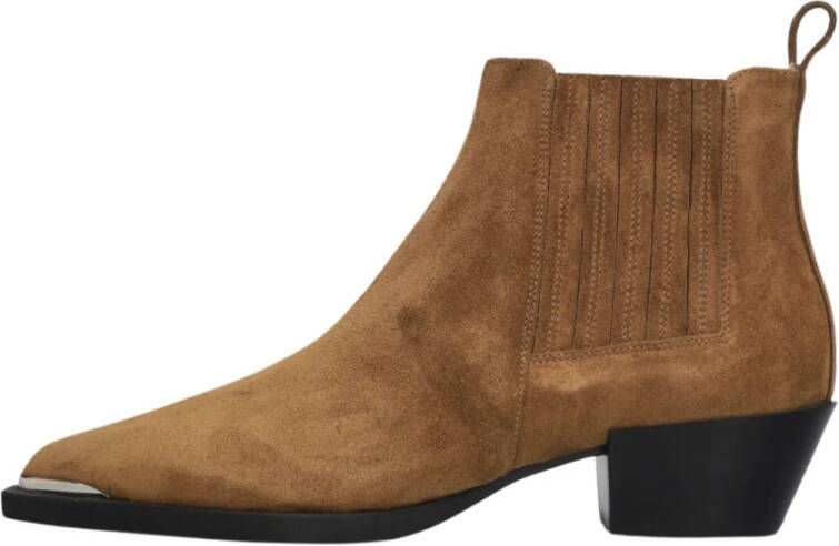 Copenhagen Studios Beige Suède Enkellaarzen met Blokhak Beige Dames
