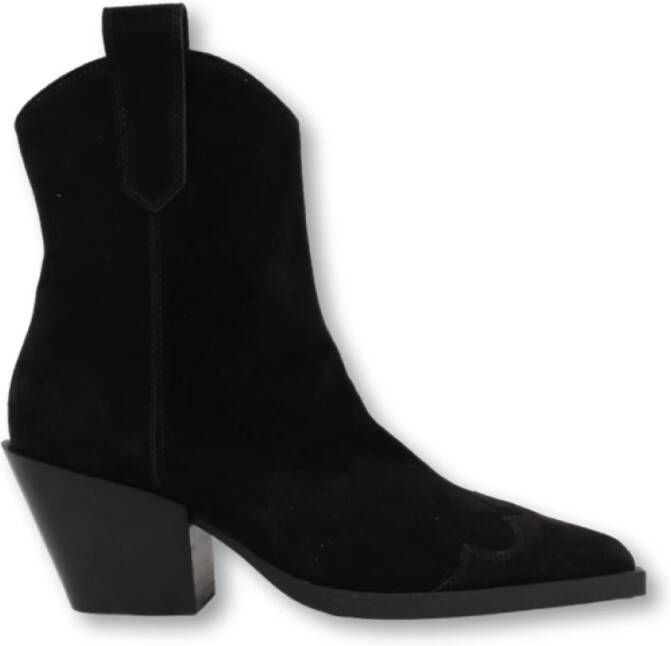 Copenhagen Studios Zwarte leren enkellaars met rits Black Dames