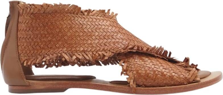 Coral Blue Beige Geweven Leren Elegante Sandalen