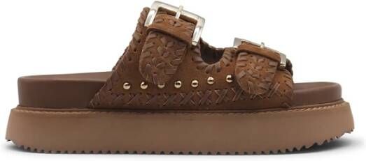 Coral Blue Beige Platform Sandalen met Dubbele Gesp