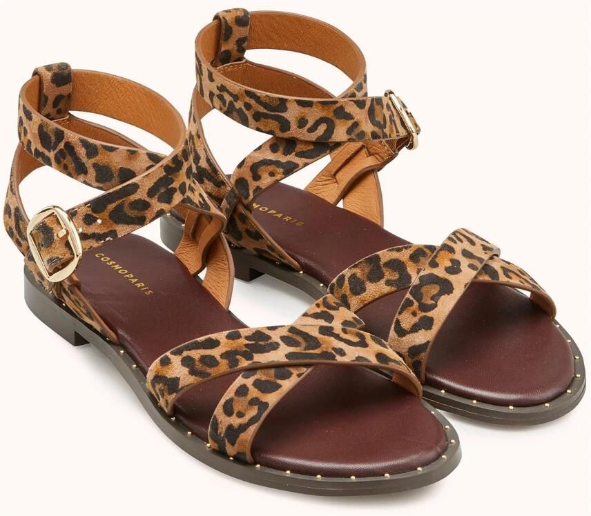 Cosmoparis Leopard Print Flat Sandal Helana