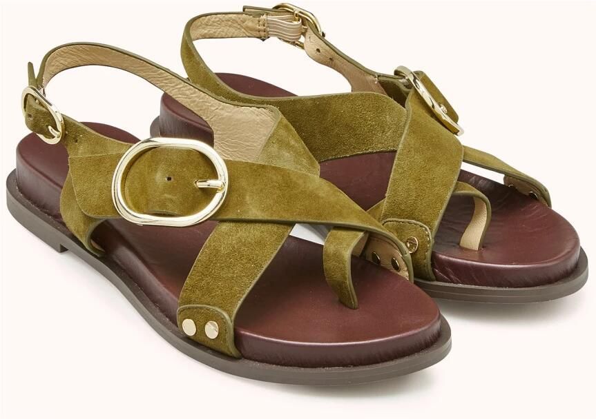 Cosmoparis Platte Sandaal Carell Groen Fluweel