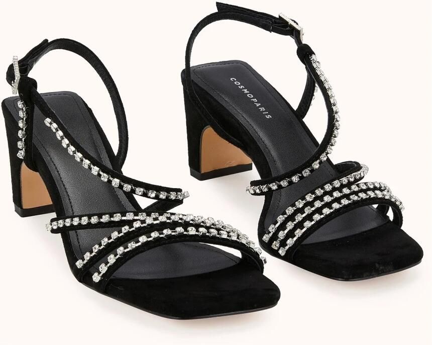 Cosmoparis Zwarte fluwelen hak sandaal met Strass