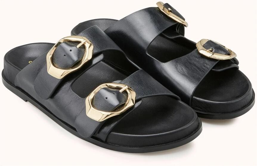 Cosmoparis Zwarte leren platte muil sandaal