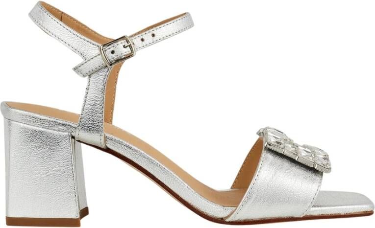 Cosmoparis Zilver Metallic Sandalen met Hak en Strass