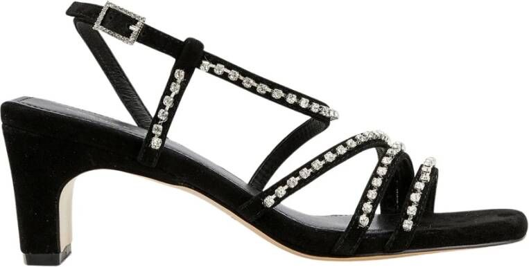 Cosmoparis Zwarte fluwelen hak sandaal met Strass