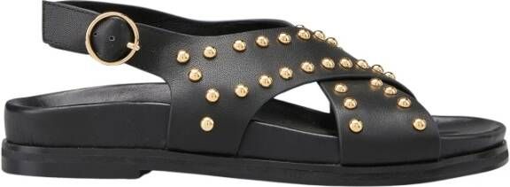 Cosmoparis Zwarte leren platte sandaal met gouden studs