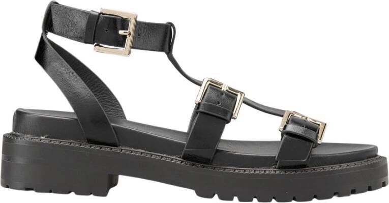 Cosmoparis Zwarte leren sandaal met trendy zool en gouden gespen