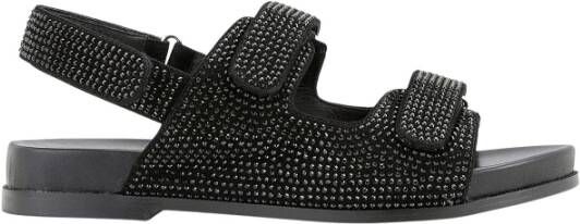 Cosmoparis Zwarte strass platte sandaal Honeya