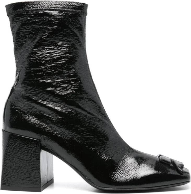 Courrèges Zwarte Leren Blokhaklaarzen Black Dames