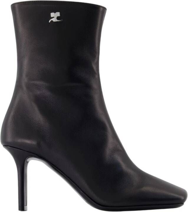 Courrèges Zwarte leren enkellaarzen Square Toe