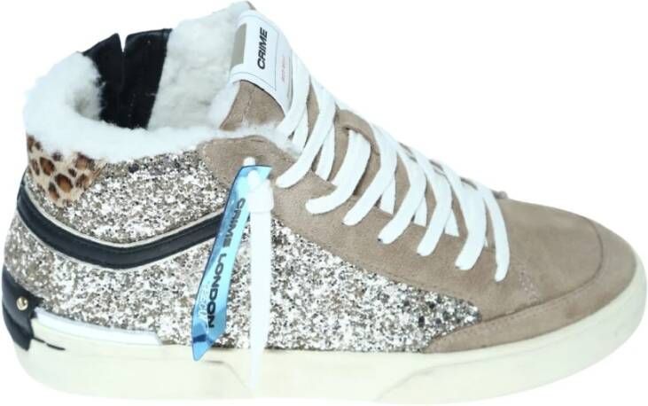 Crime London Beige Suède en Platina Glitter Sneaker