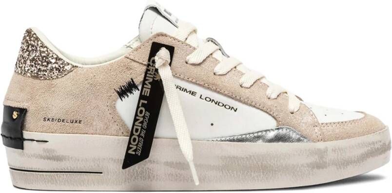 Crime London Beige Suède Sneakers met Glitter Hiel