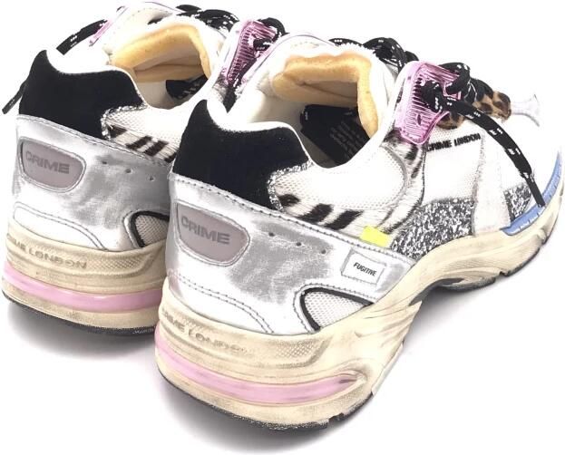 Crime London dames sneaker Goodchaos suède en mesh wit zilver leopardprint - Foto 2