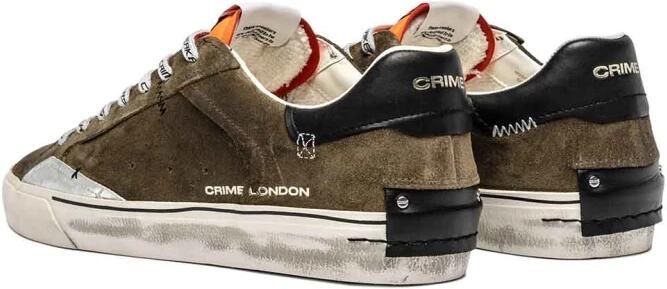 Crime London Groene Suède Sneakers met Logodetails