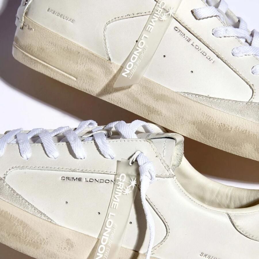 Crime London Witte Leren Sneakers met Bandzool White Heren