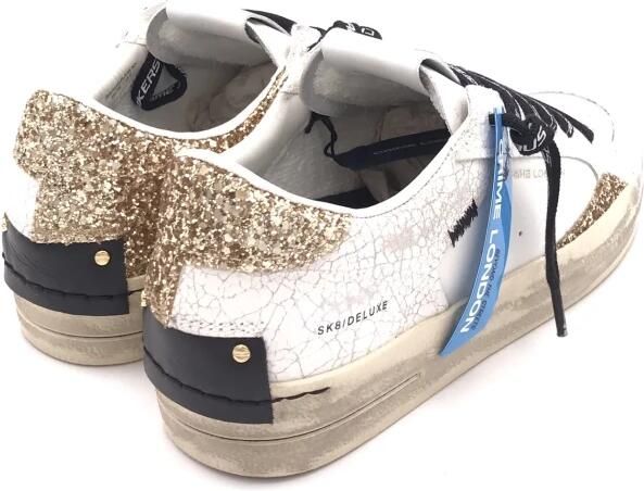 Crime London Witte leren sneakers met gouden glitter