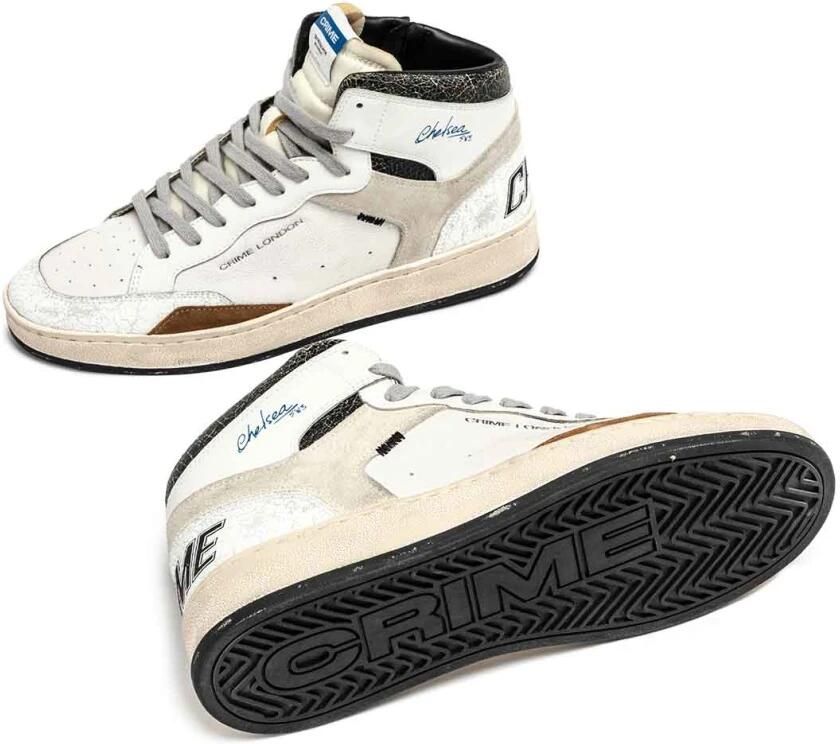 Crime London Witte leren sneakers met suède inzetstukken